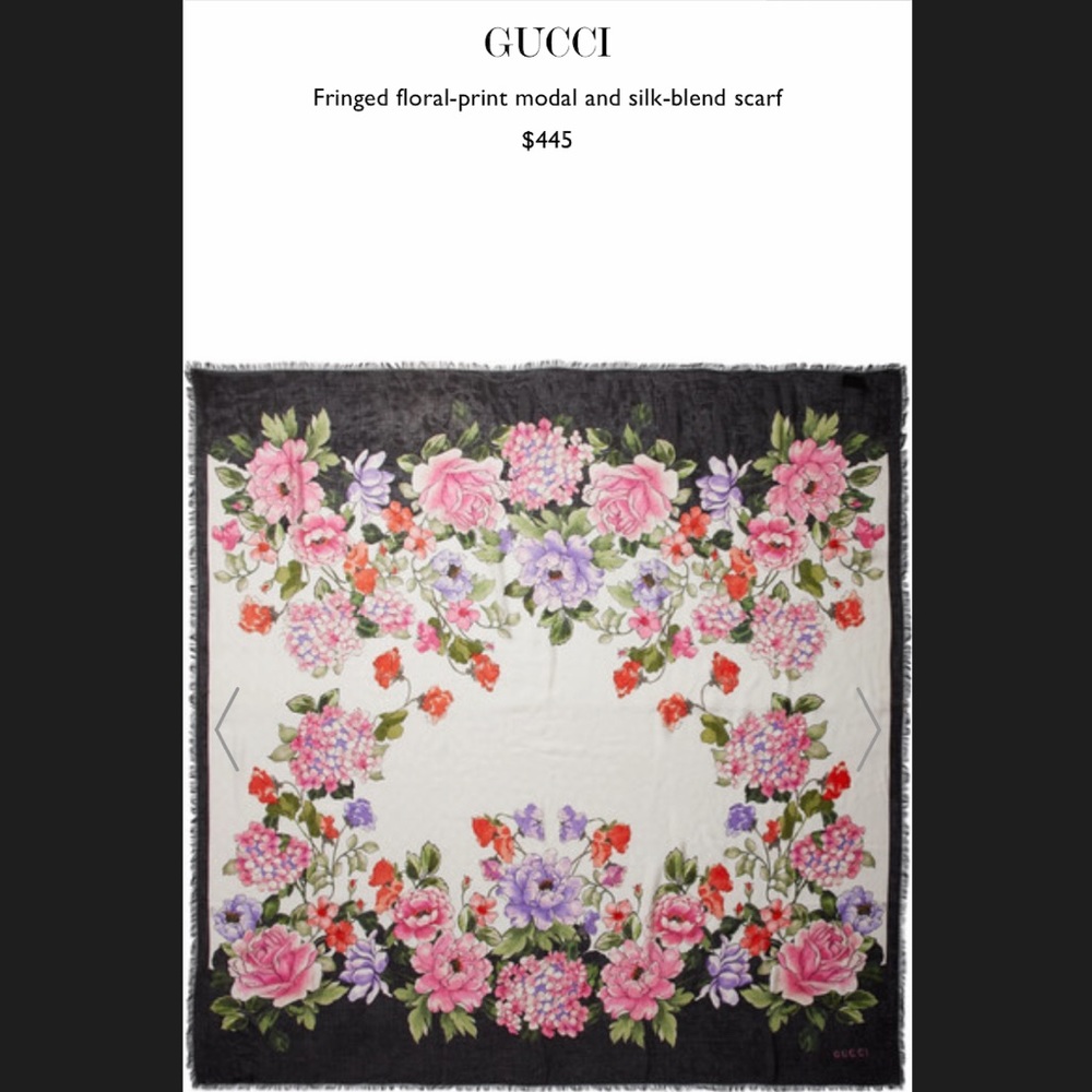 100 Authentic Gucci floral scarf w/ fringe